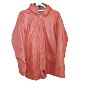 Misty Harbor Original Red Raincoat Womens XL Hooded Cozy Plaid‎ Lined